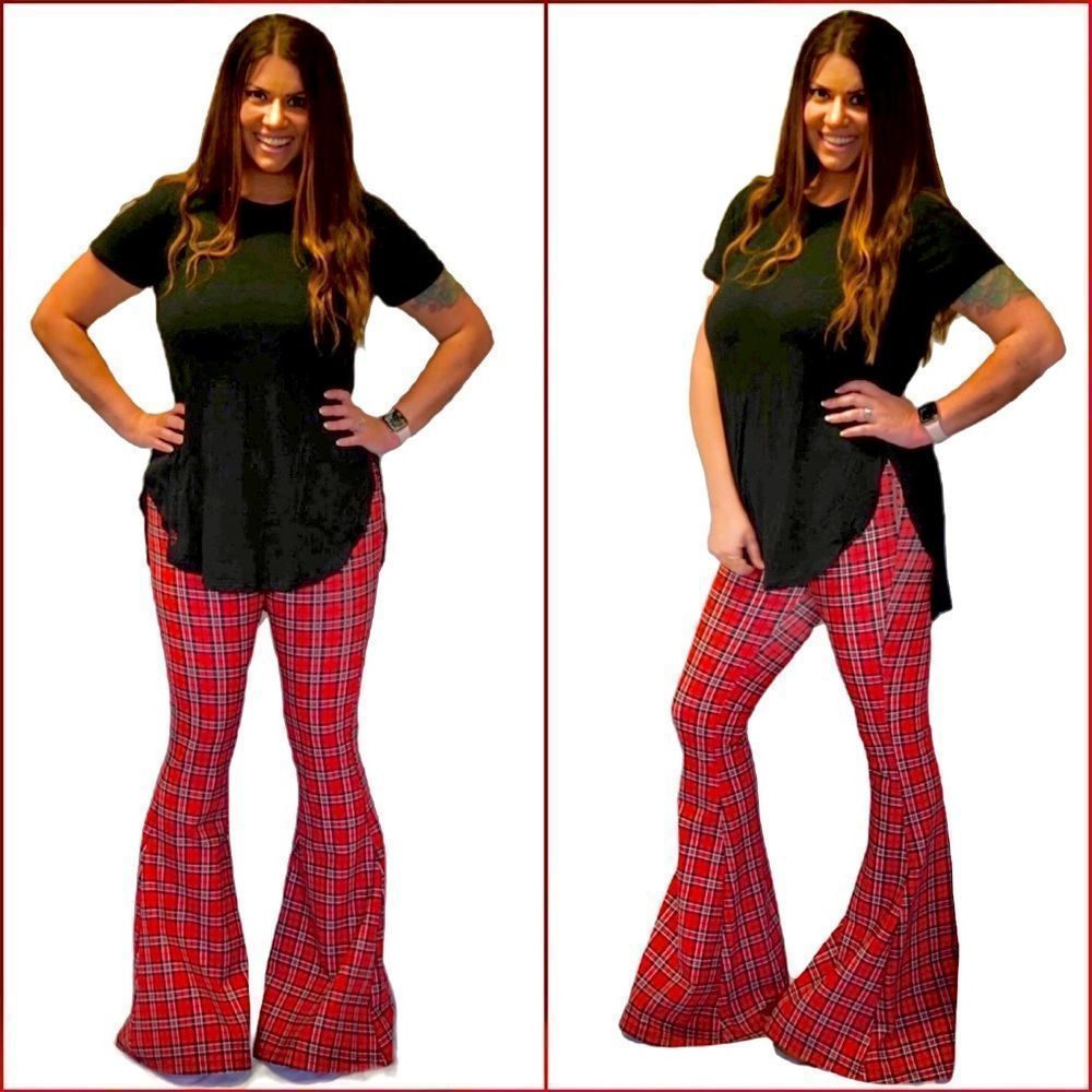 Red Plaid Bell Bottoms - 36” Inseam